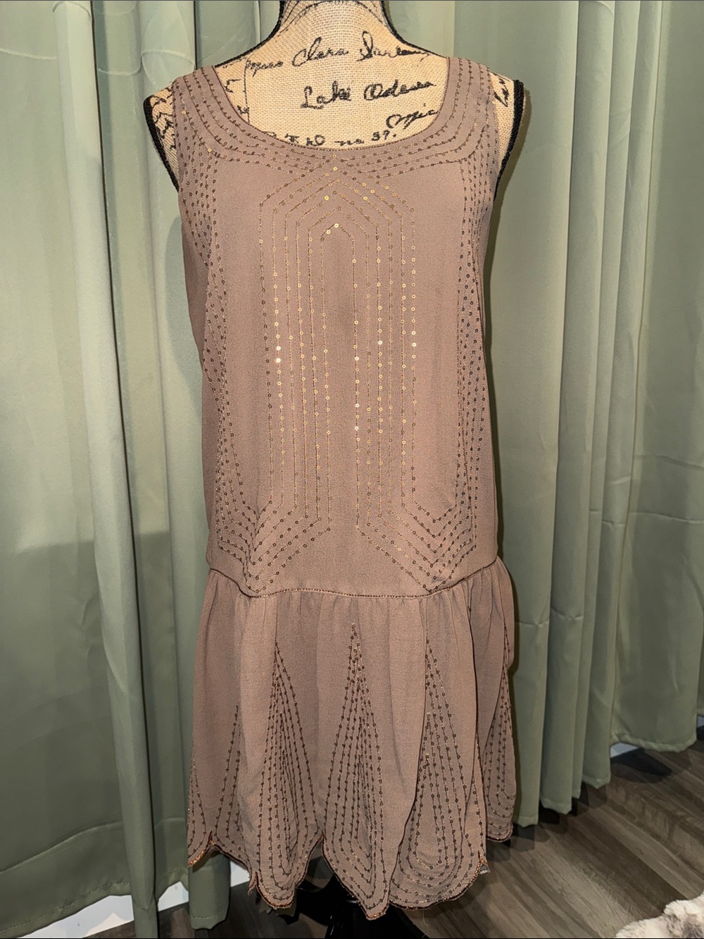 Chelsea & Violet Mauve Beaded Drop-Waist Mini Dress